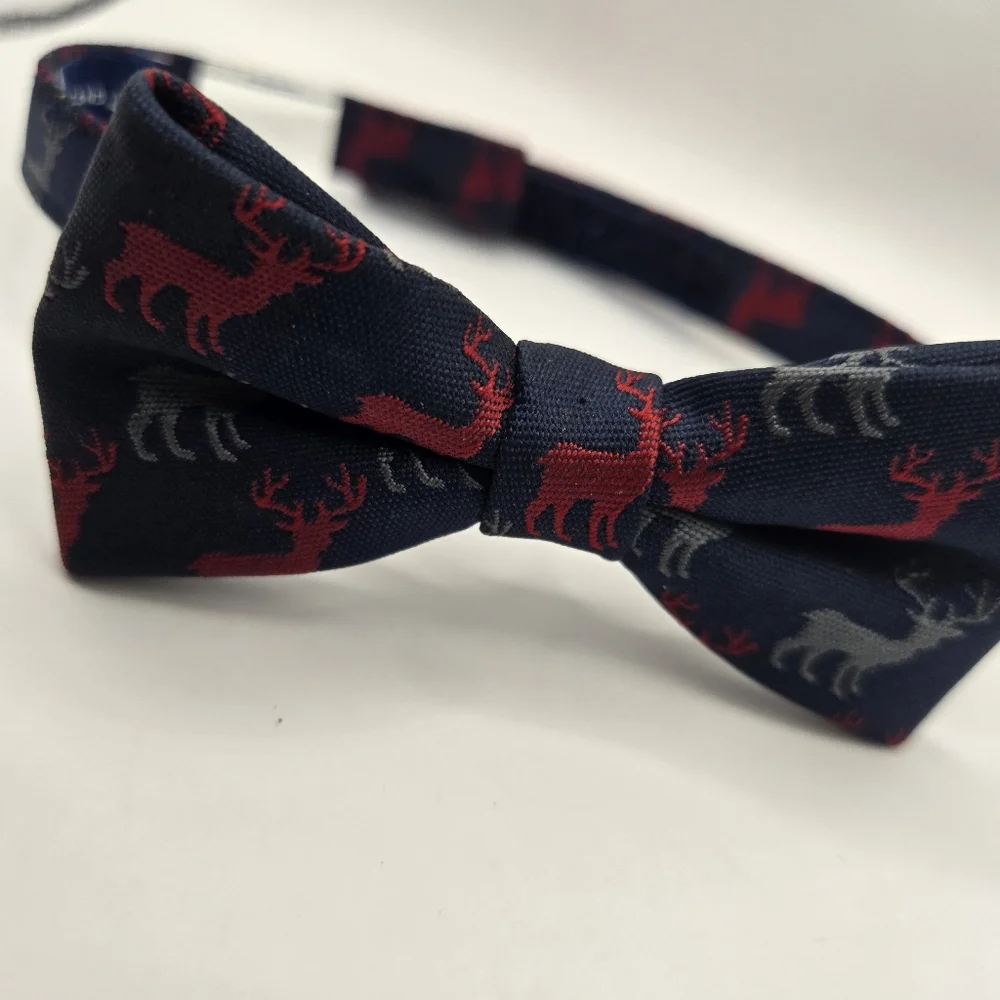 Janie & Jack Toddler Navy Blue Bow Tie with Red and Gray Reindeer